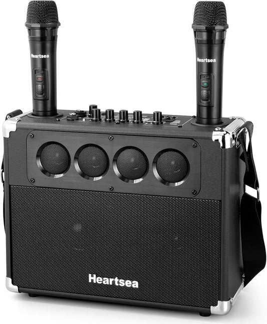 Heartsea Karaoke Machine with 2 Wireless Microphones for Adults & Kids – Portable Big Bluetooth Party Speaker, Voice Amplifier with TWS Pairing, 3-Way Big Sound for Home & Outdoor Party