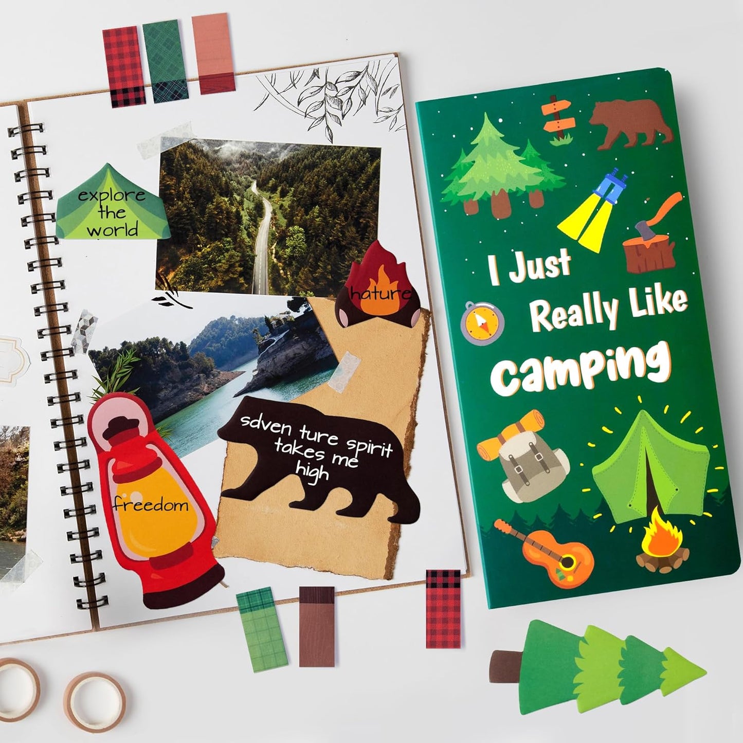 Xqumoi I Just Really Like Camping Sticky Notes Set, 550 Sheets, Camp Adventure Self-Stick Note Pads Tree Bear Tent Writing Memo Pads Page Marker Student Classroom Back to School Gift Office Supplies