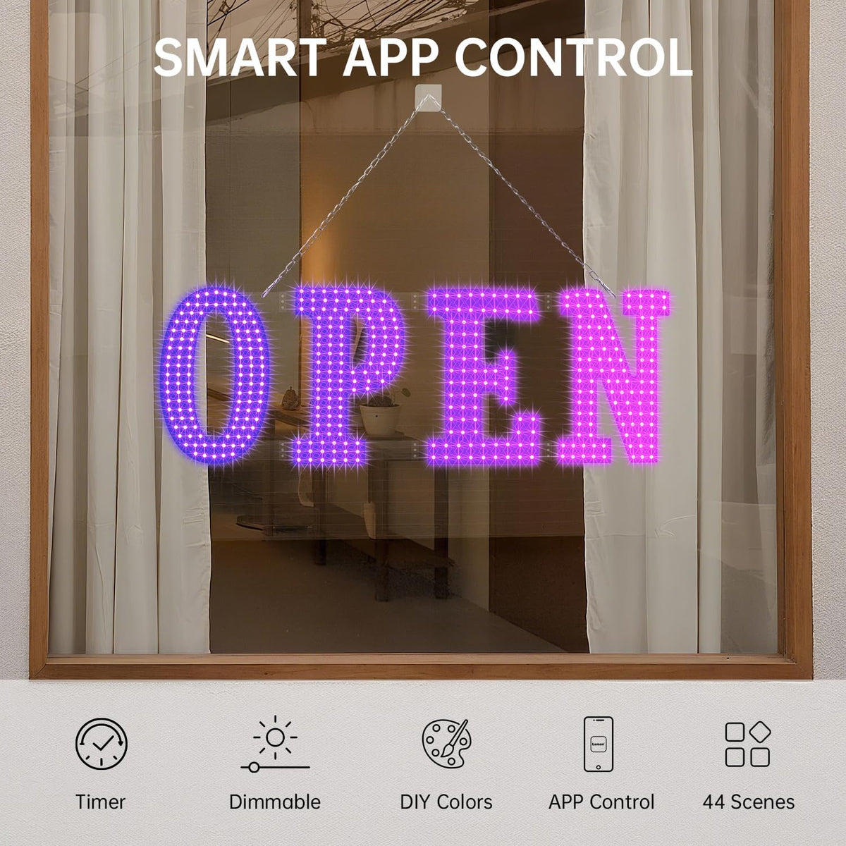 LED Open Signs for Buiness, 40"x14"Large Open Light Up Signs with Remote Controls, Smart App, DIY Editor Colours Sign Flashing Light for Storefront Window Bar Salon Cafes Retail Shops