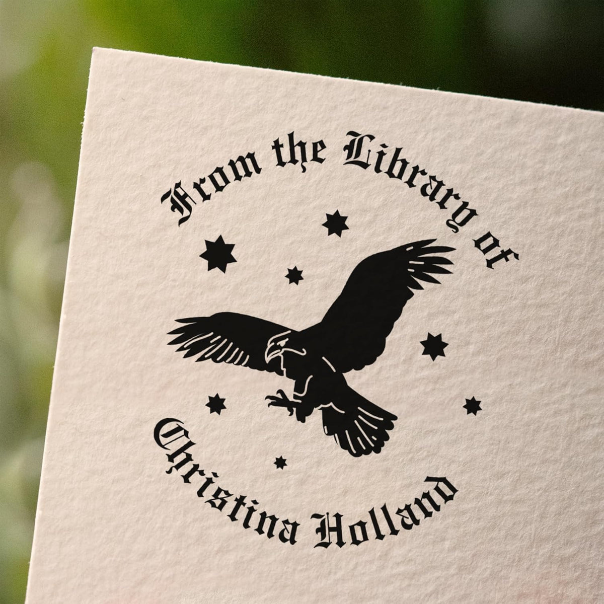 from The Library of Embossers & Stamps for Fantasy Book Readers | Custom Embosser | Custom Stamp | Ex Libris | Elevate Your Fantasy Collection of Stories and Novels (Design 10, Wood Hand Stamp)