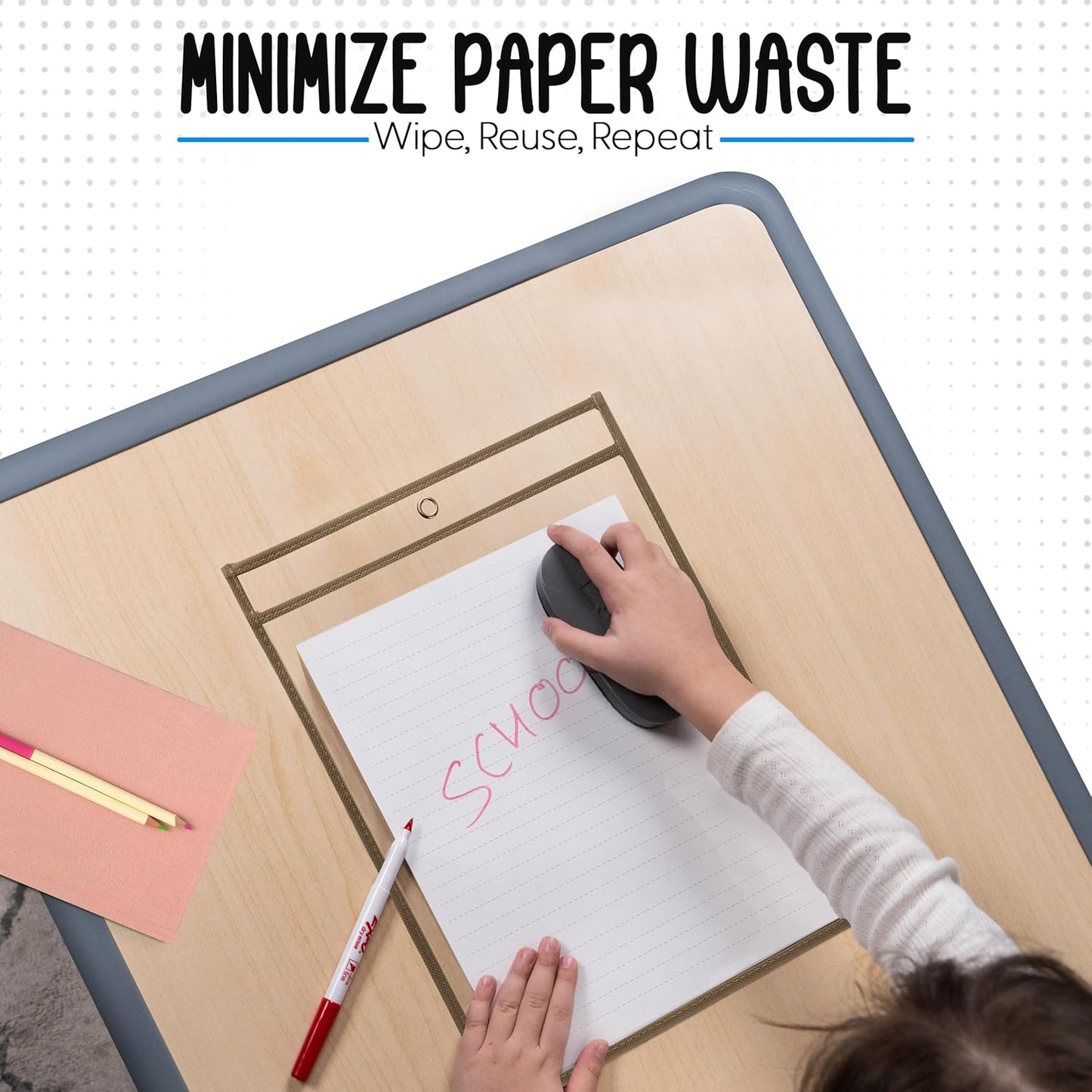 Essex Wares - 6 Pack, Tan, Durable Water-Resistant Dry Erase Pocket Document Protectors, 10" Wide x 13.5" Tall - Dry Erase Clear Plastic Sleeves - Reusable & Easy Erase Plastic Invoice Holders