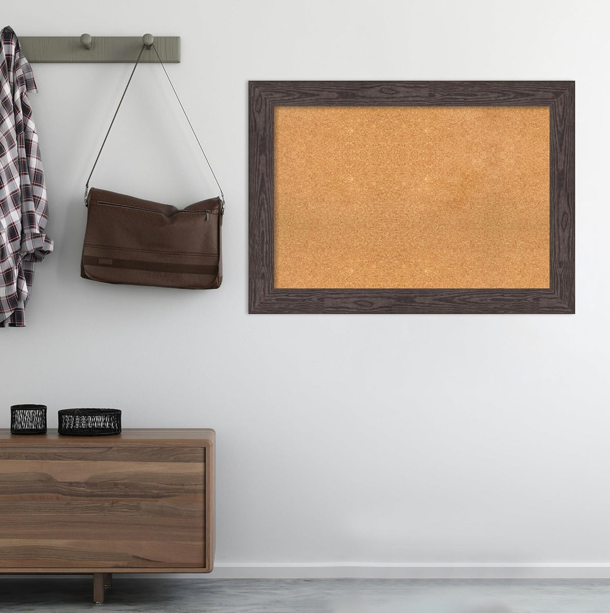 Amanti Art Natural Cork Board for Wall, 30x42 Vision Board with Black Wood Frame, Large Corkboard Office Decor for Home Organization, Rustic Farmhouse Corkboard Pinboard to display items for home