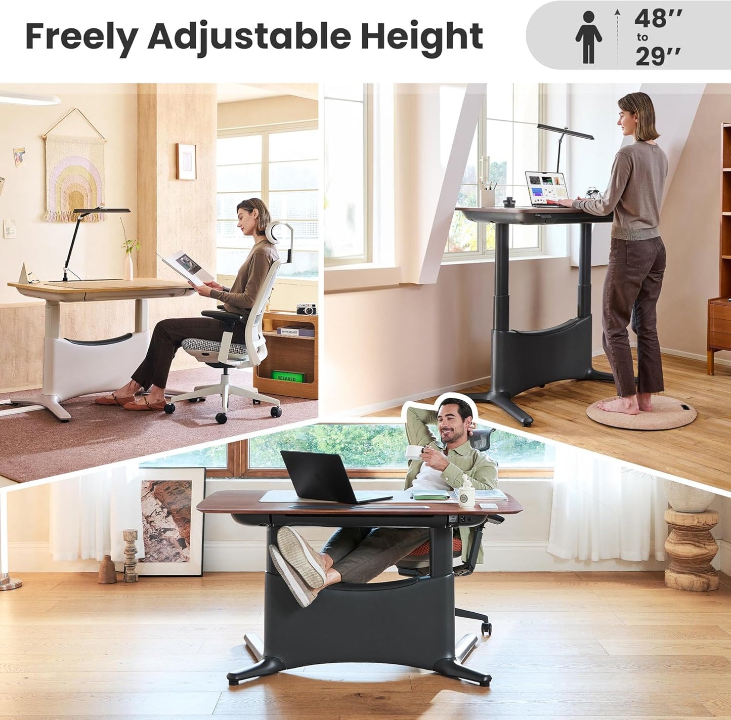 COLAMY Electric Adjustable Standing Desk – 48 x 28 Inch Sit Stand Desk with Drawer & Cable Management, Dual Motor Lift System, Ergonomic Footrest, Home Office Table (Veneer Desktop, Oak + White)