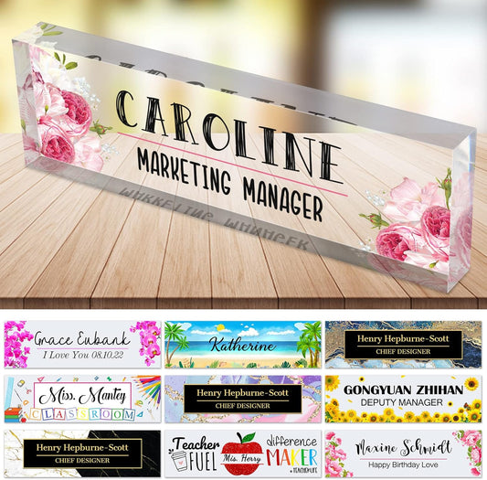Desk Name Plate Personalized Custom Name Plaque sign for Desks Office Customized Desk Plate Acrylic Block Decor Gift 8x2.5 inch