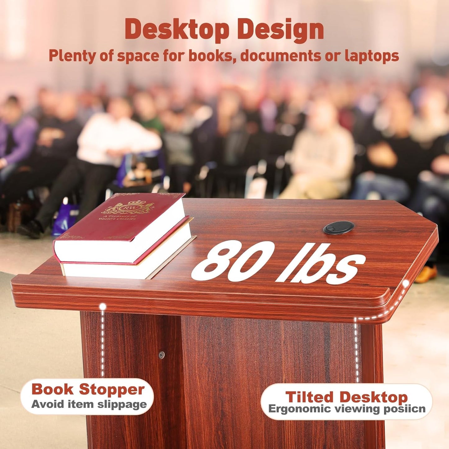 Wood Podium Stand withLarge 2-Tier Shelve, 49" Wooden Lectern with Reserved Wire Hole, Wooden Standing Pulpit with Reading Platfor for Church Office School Home Conference Restaurant Meeting