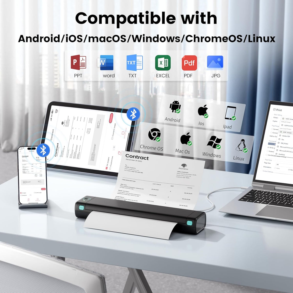 Phomemo M08F Portable Printers Wireless for Travel, Support 8.5" X 11" Thermal Paper, Bluetooth Thermal Printer Compatible with iOS, Android & Laptop, Inkless Mobile Printer for Office, Home, School