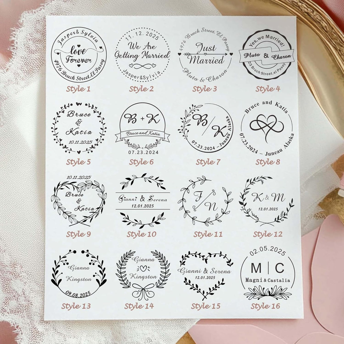 Personalized Wedding Embosser Stamp， Custom Book Business Card Paper Document Notebook, Self Inking Stamp，Book Lover Gifts，Christmas Gifts (Style07)