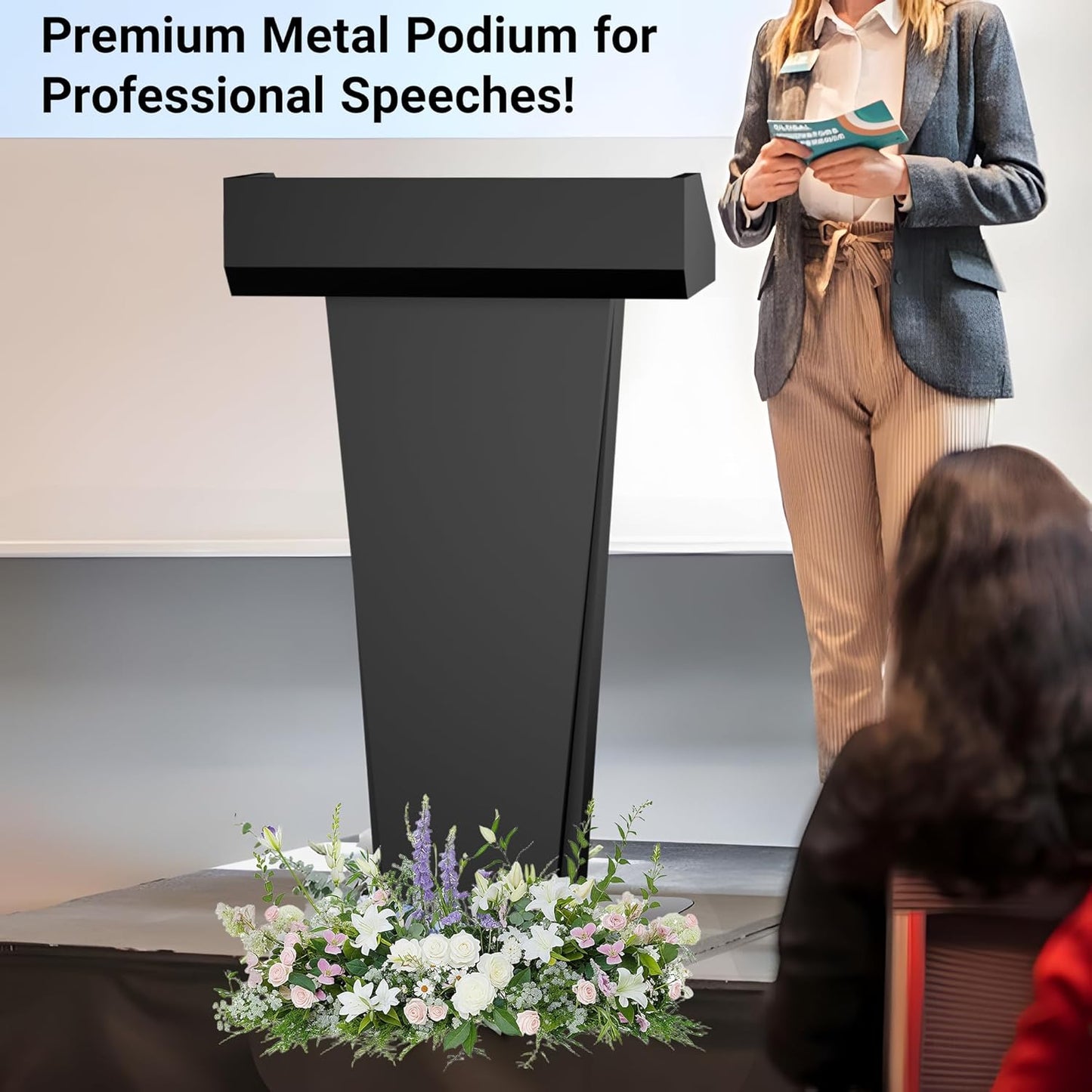 Tredre Podium Stand with Wheels, Heavy-Duty Metal Lecterns & Podiums with Storage, 46.5”H Portable Pulpits for Churches, Classrooms and Conferences, Scratch-Resistant Surface, Black