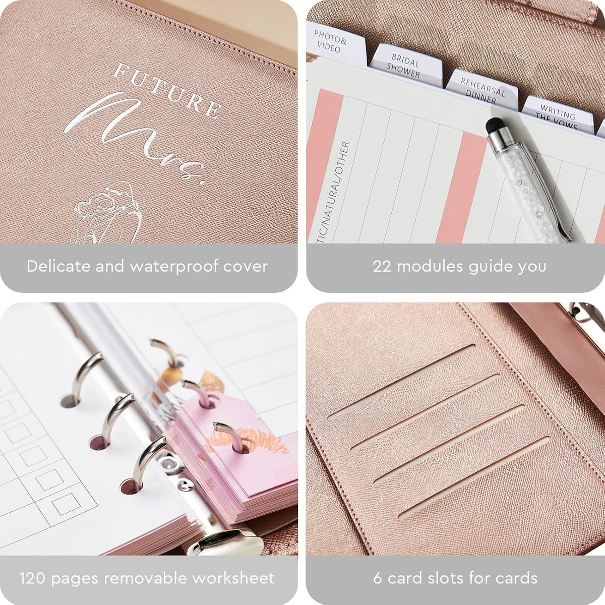 AW BRIDAL Best Engagement Gifts for Fiance Her Wedding Gifts For Bride To Be∣ Future Mrs Leather Wedding Planning Book And Organizer Engagement Journal Notebook Budget Binder, 140 Pages, Rose Gold