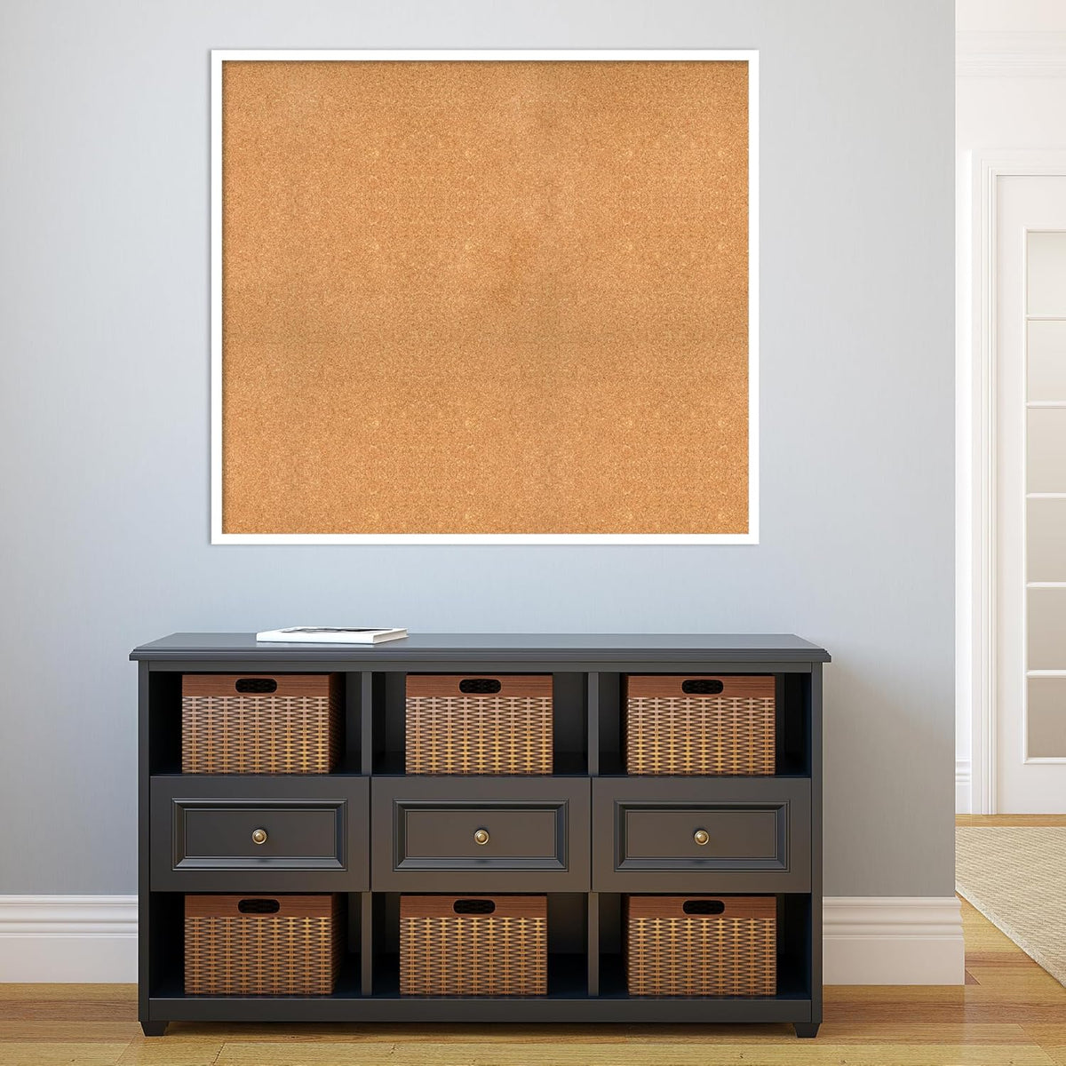 Amanti Art Natural Cork Board for Wall, 37x41 Vision Board with White Frame, Oversize Corkboard Office Decor for Home Organization, Modern Corkboard Pinboard to Display Items for Home Organization in