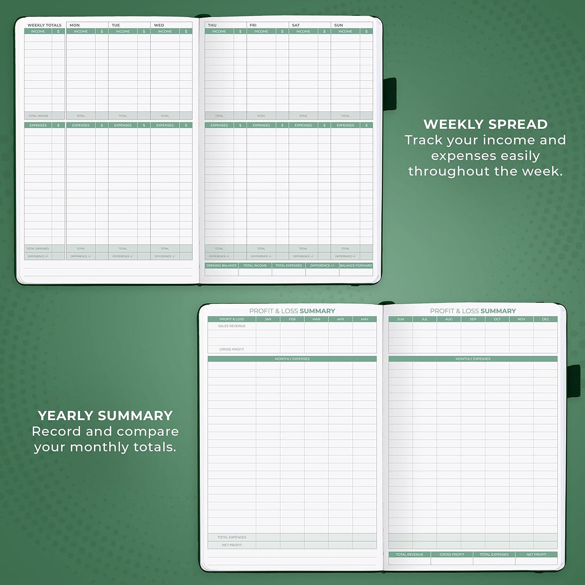 Clever Fox Income & Expense Tracker – Accounting & Bookkeeping Ledger Book for Small Business – 1-Year Record Notebook, A5 (Dark Green)