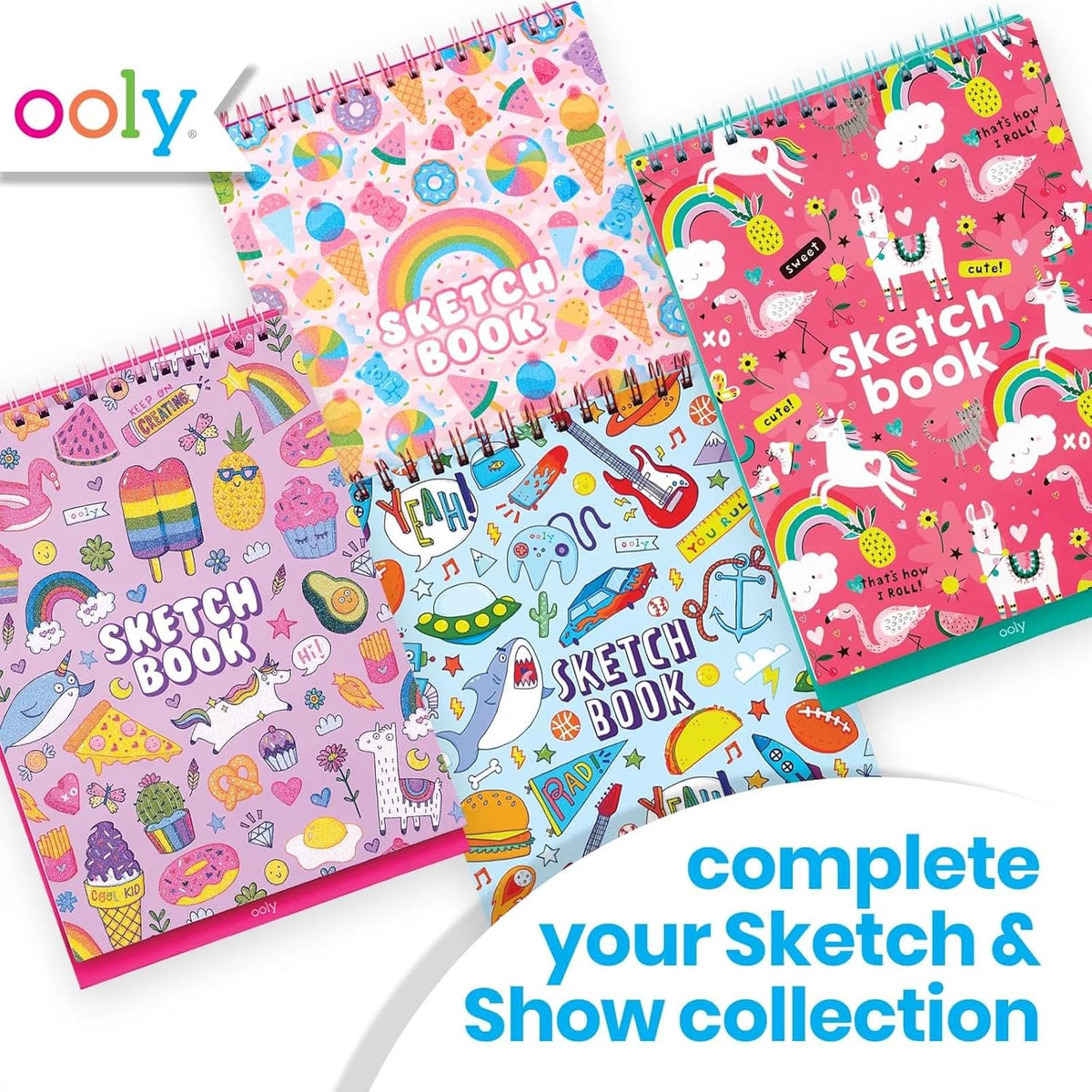OOLY Sketch and Show Standing Sketchbook, 45 Large 10.5 x 8 Pages, Perforated to be Easily Removed, 120 GSM/ 32lb Perfect for Markers, Colored Pencils, Back to School Supplies - Awesome Doodles
