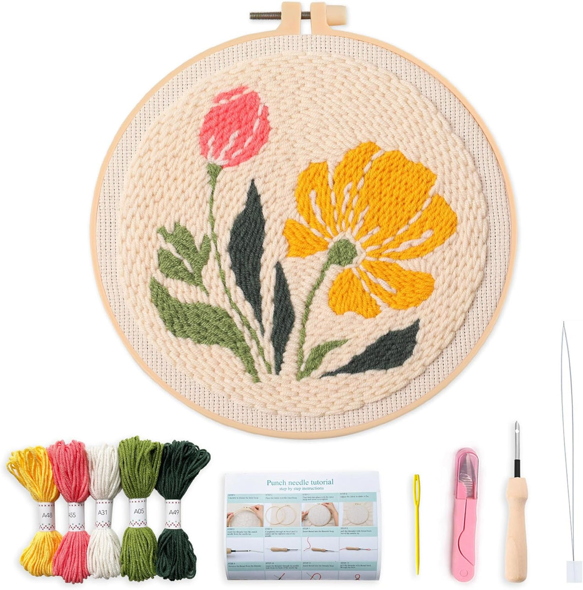 Myfelicity Punch Needle kit,Punch Needle Embroidery Kit - All-in-One Complete Starter Set with Needles, Thread, Cloth & Tutorial Guide for DIY Home Decor & Handmade Crafts(Yellow-1)