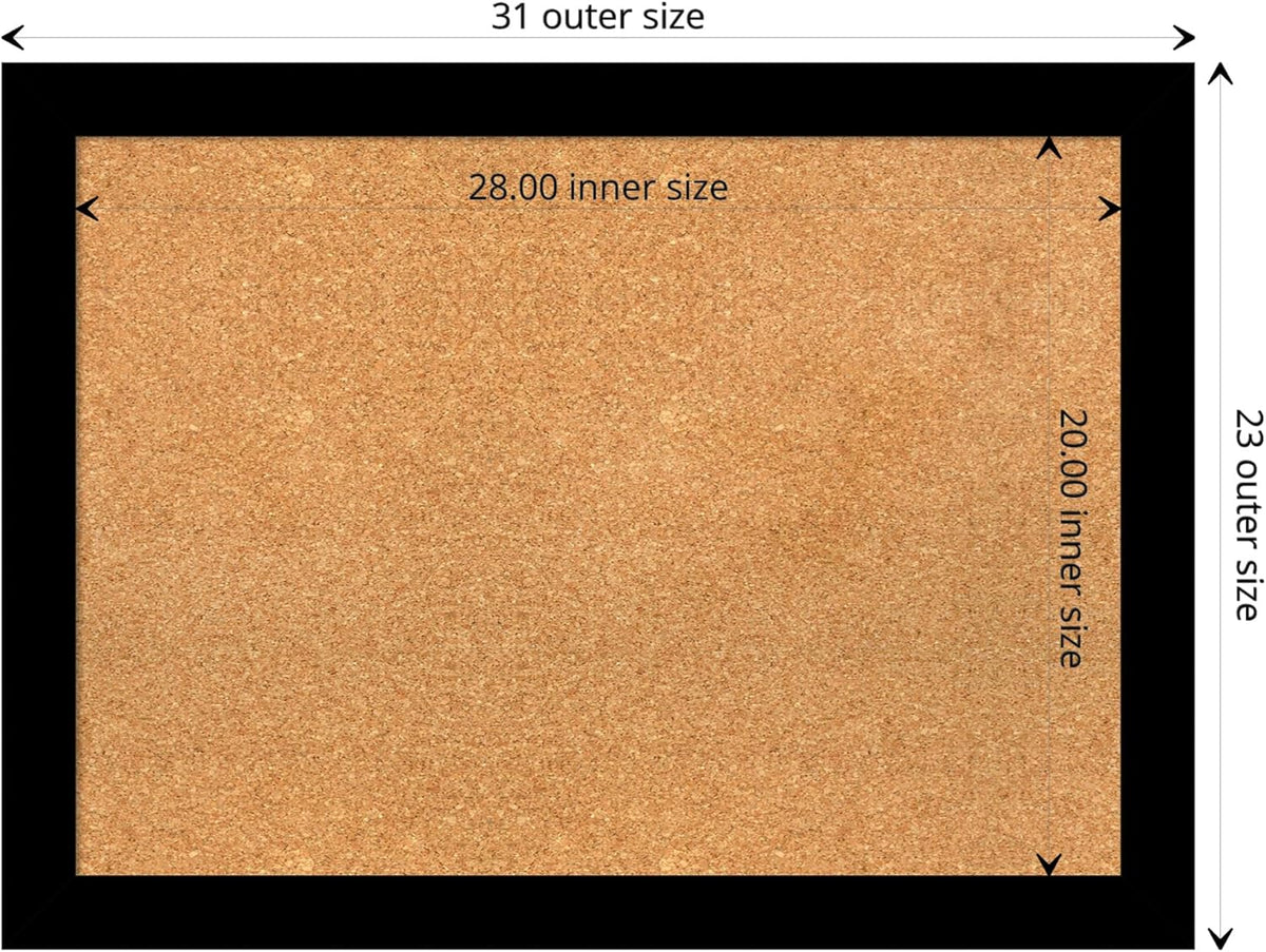 Amanti Art Natural Cork Board for Wall, 23x31 Vision Board with Black Wood Frame, Medium Corkboard Office Decor for Home Organization, Modern Contemporary Corkboard Pinboard to display items for home