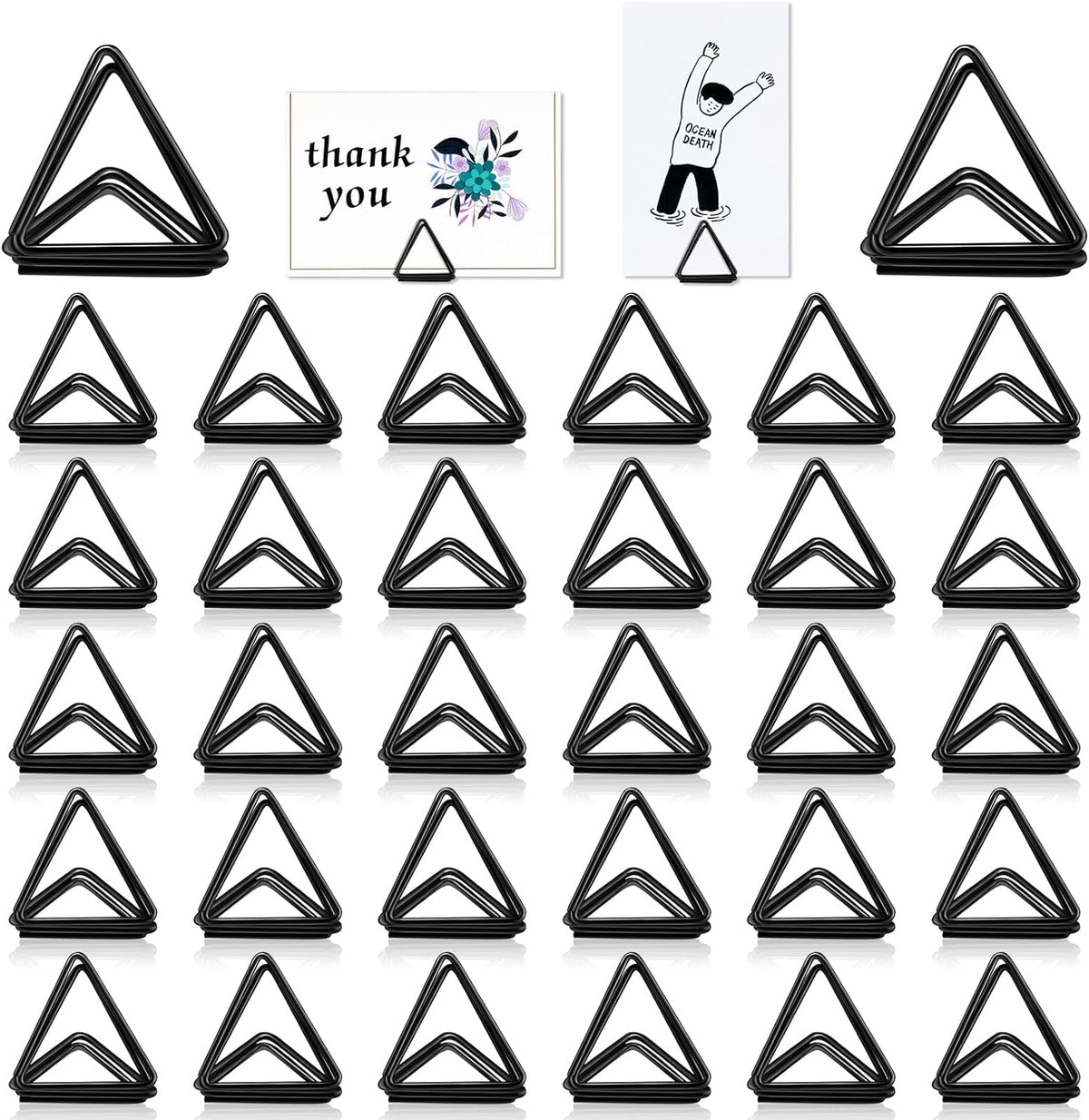 Eersida 60 Pieces Table Number Holder Place Samll Triangle Shape Name Numbers Table Photo Picture Holder Stand Clip for Wedding Baby Shower Party, Suitable for Small Card(Black)