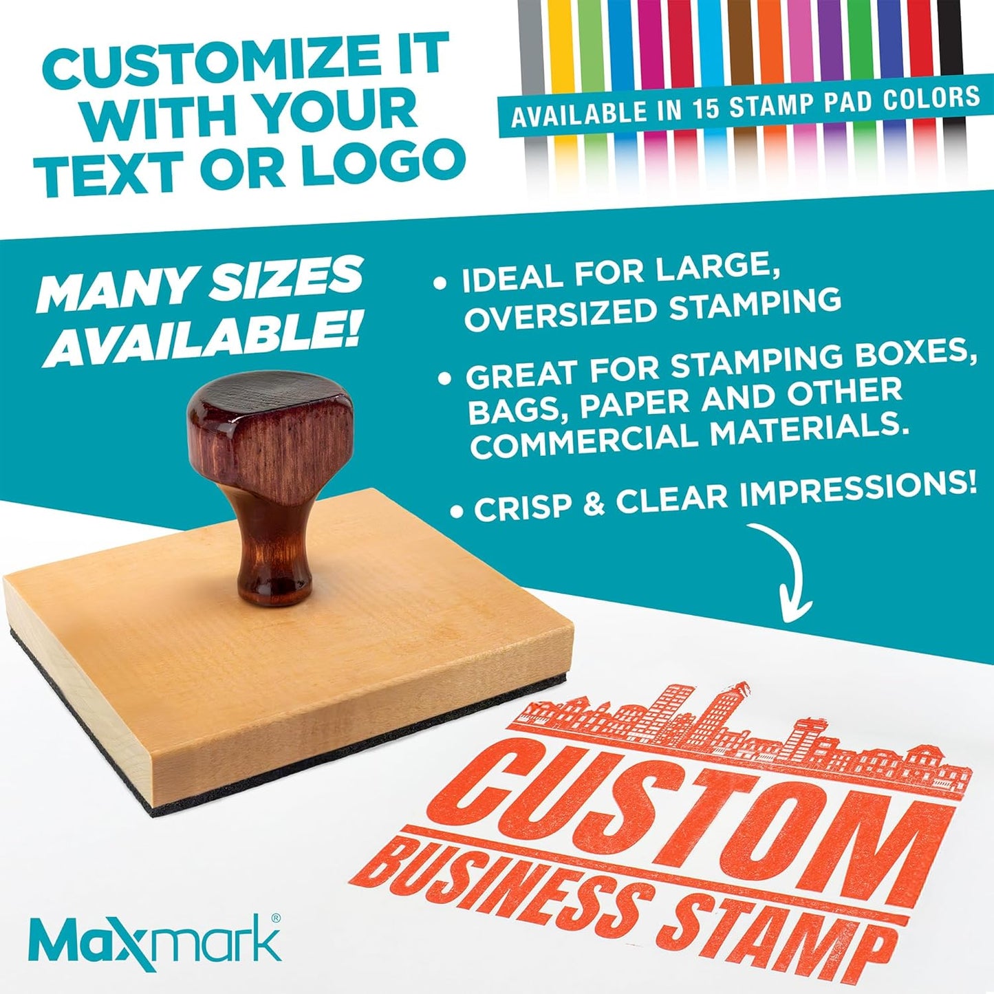 Custom Logo Hand Stamp - Personalized Wood Rubber Stamp - Upload Your Own Image (4"x10")