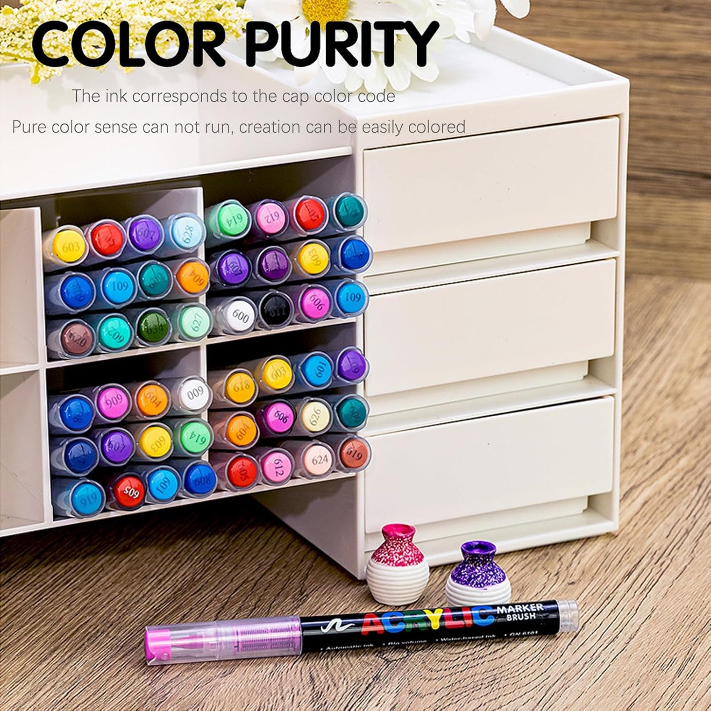 36 Color Acrylic Paint Pens, Soft Brush Tip Acrylic Paint Markers,Quick-Drying Waterproof Acrylic Markers for Canvas, Rock Painting, Wood, Stone, Glass, Ceramic, Fabric Painting, DIY Crafts