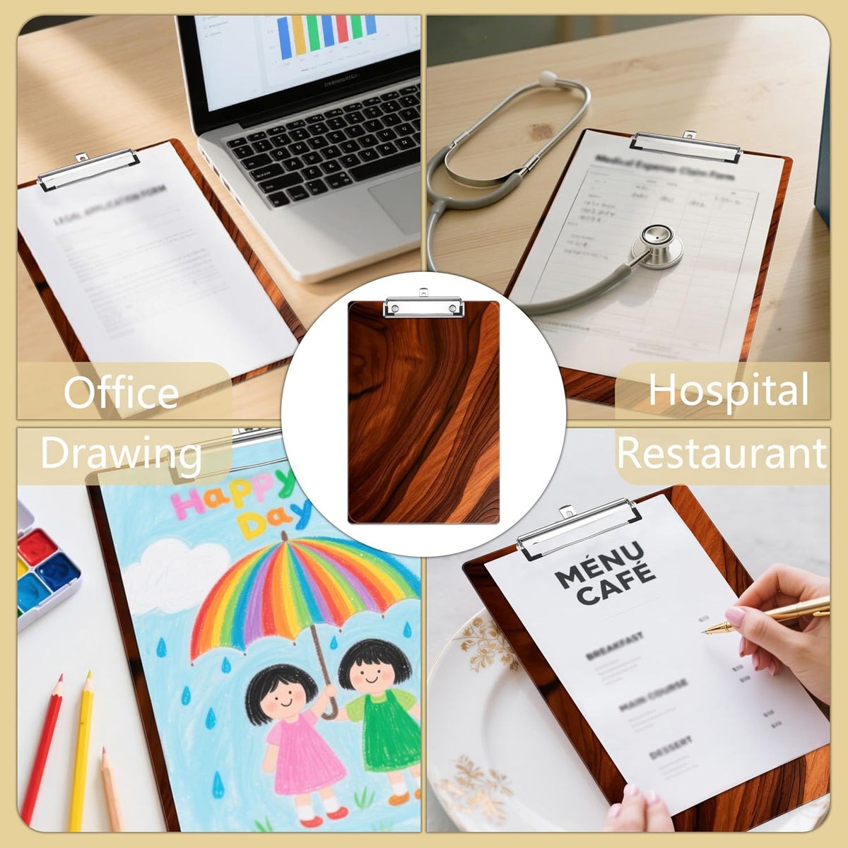 Wood Print Plastic Clipboards,Decorative Plastic Acrylic Clipboard for Teacher Social Worker Students Office Supplies 8 * 12