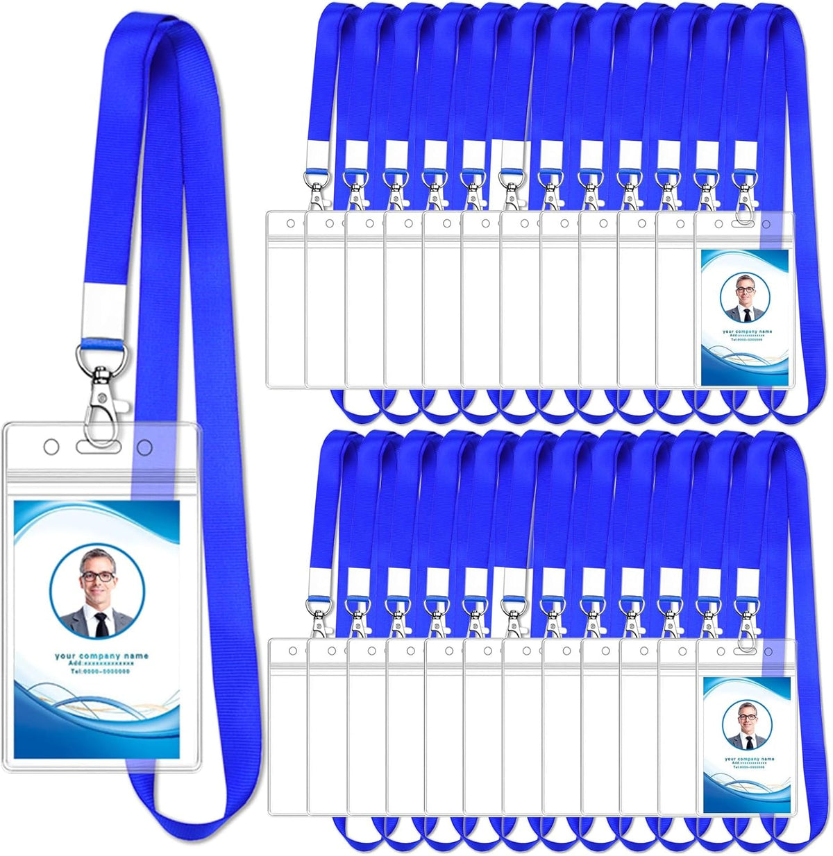 50 Pcs Teacher Lanyard with ID Holder, Vertical Name Badge Holders with Pack Lanyards, ID Card Holder with Lanyard for School Office Cruise (Blue)