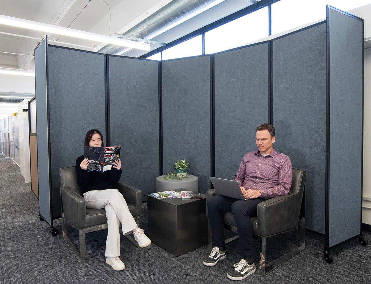 Versare Room Divider 360 Portable Wall Partition | Folding Panels | Large Freestanding Divider | Locking Wheels | Temporary Room Separator | 14' x 7'6'', Powder Blue