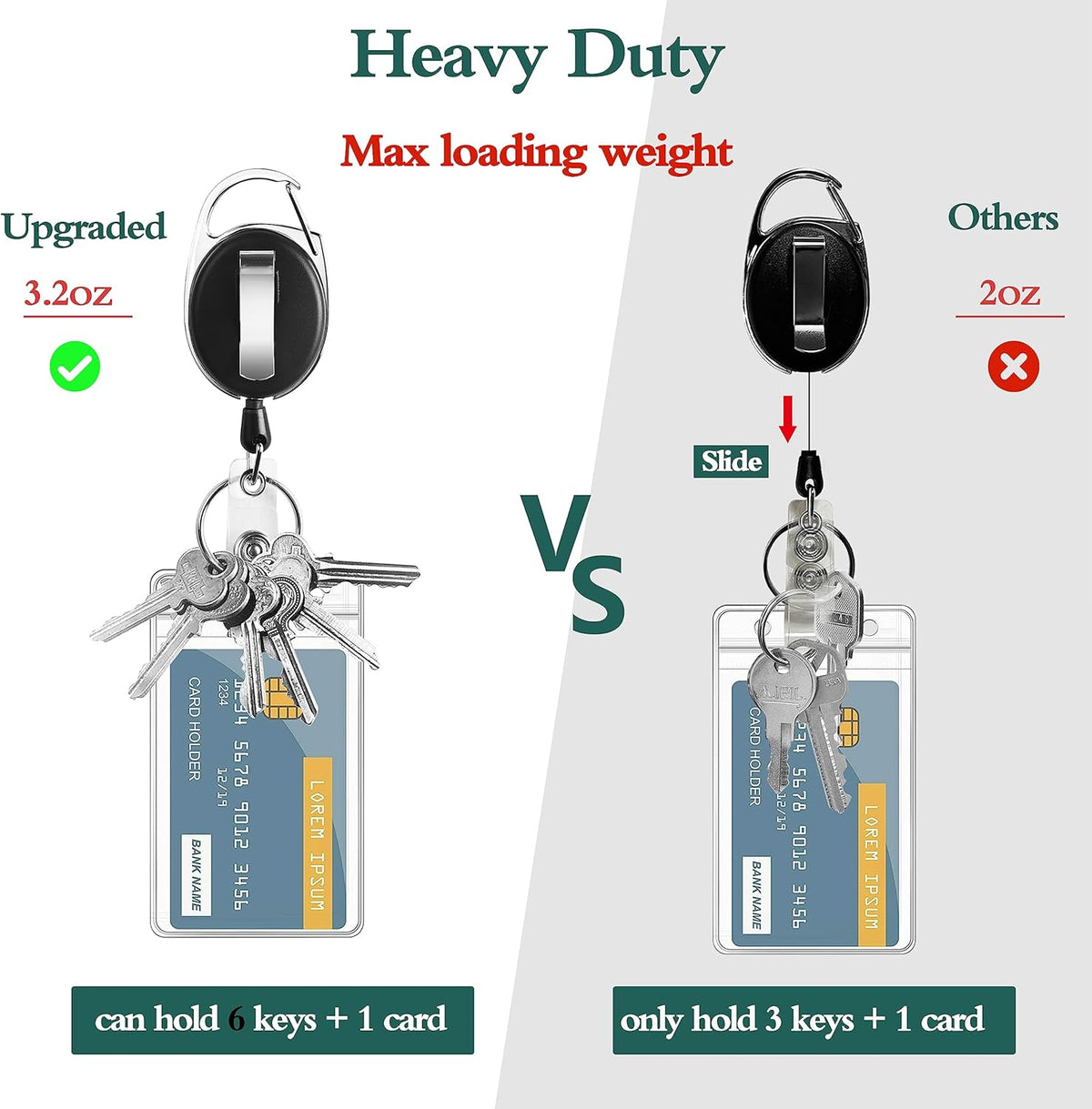 Simetufy 50Pcs Badge Holders, Heavy Duty Keychain, Retractable Badge Reels with Carabiner, Clips with 26" Cord, Key Ring