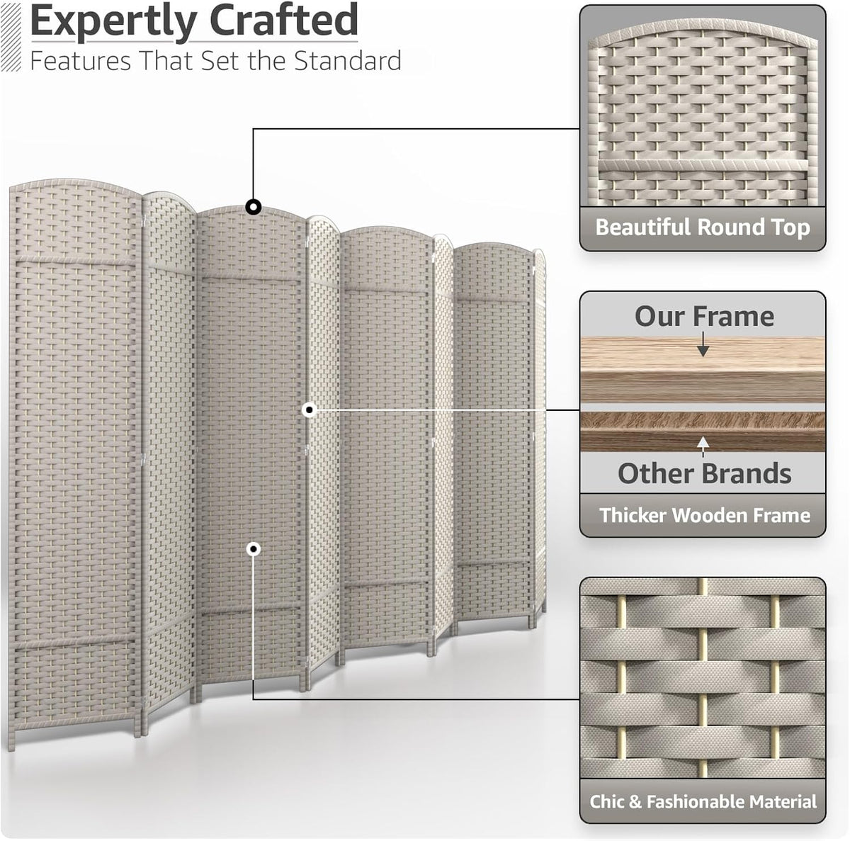 Sorbus 8 Panel Room Divider 6 ft. Tall - Privacy Screen, Extra Wide Double Hinged Panels, Mesh Hand-Woven Design, Partition Room Dividers and Folding Privacy Screens, Wall Divider for Room Separation