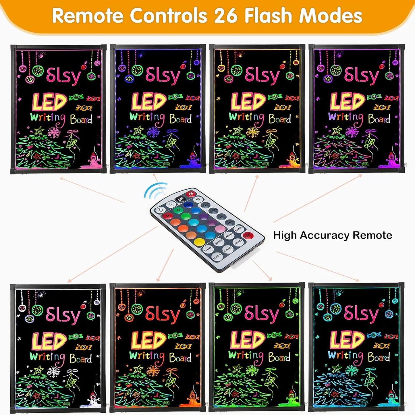 Slsy LED Writing Board 24"x16", Illuminated Erasable Neon Message Sign with 8 Fluorescent Markers & 26 Flashing Modes, Light Up Menu Board for Restaurant, Bar, Cafe, Shop