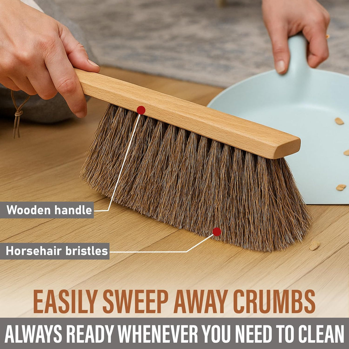 Takavu Multi-Purpose Counter Brush with Solid Wood Handle, Natural Horsehair Bristles for Gentle Dusting of Furniture, Drafting, Patio, Fireplace Cleaning, Shop Brush, Woodworking Tool & Accessories