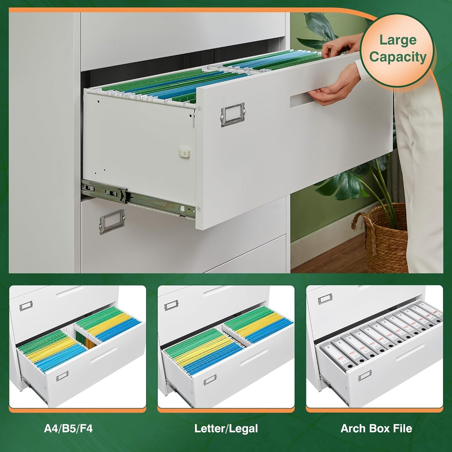 Letaya Lateral 5 Drawer File Cabinet with Lock,Metal Wide White Filing Cabinets for Home Office Storage A4/F4/Letter/Legal(Assembly Required)