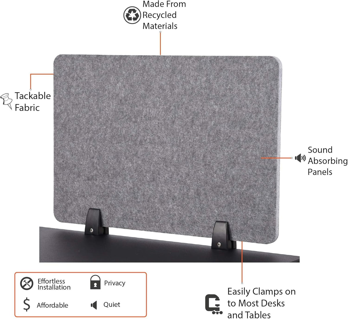 ReFocus™ Raw Clamp-On Acoustic Desk Divider – Reduce Noise and Visual Distractions with This Lightweight Desk Mounted Privacy Panel (Castle Gray, 59" x 16", 23.6" x 16", & 23.6" x 16")