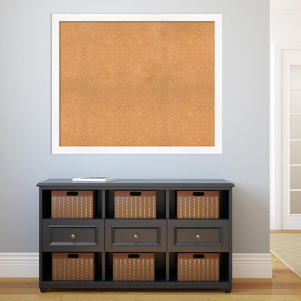 Amanti Art Natural Cork Board for Wall, 37x45 Vision Board with White Frame, Oversize Corkboard Office Decor for Home Organization, Modern Corkboard Pinboard to Display Items for Home Organization in