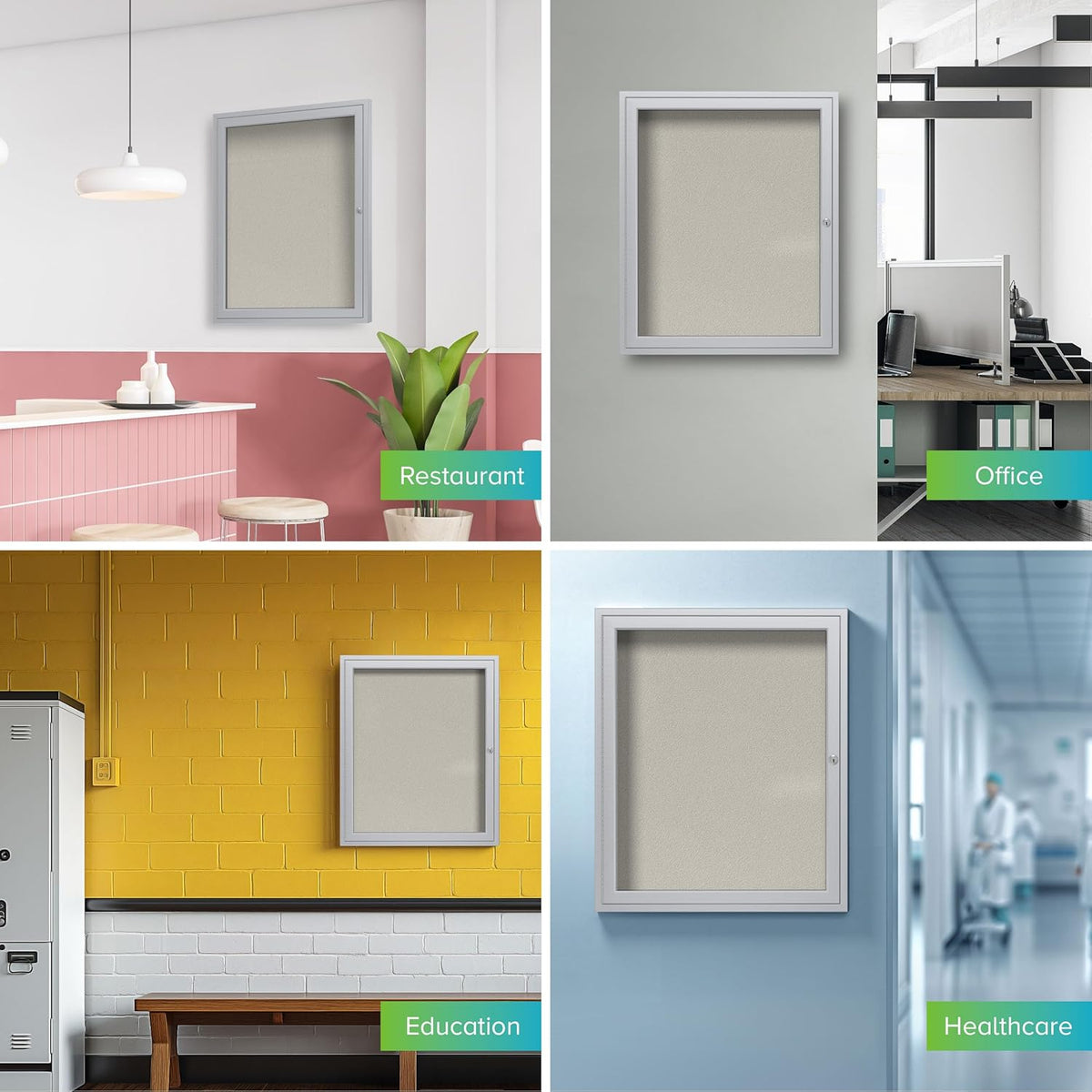 Ghent 36"x60" 2-Door Outdoor Enclosed Vinyl Bulletin Board, Shatter Resistant, with Lock, Satin Aluminum Frame - Ivory (PA23660VX-185), Made in the USA