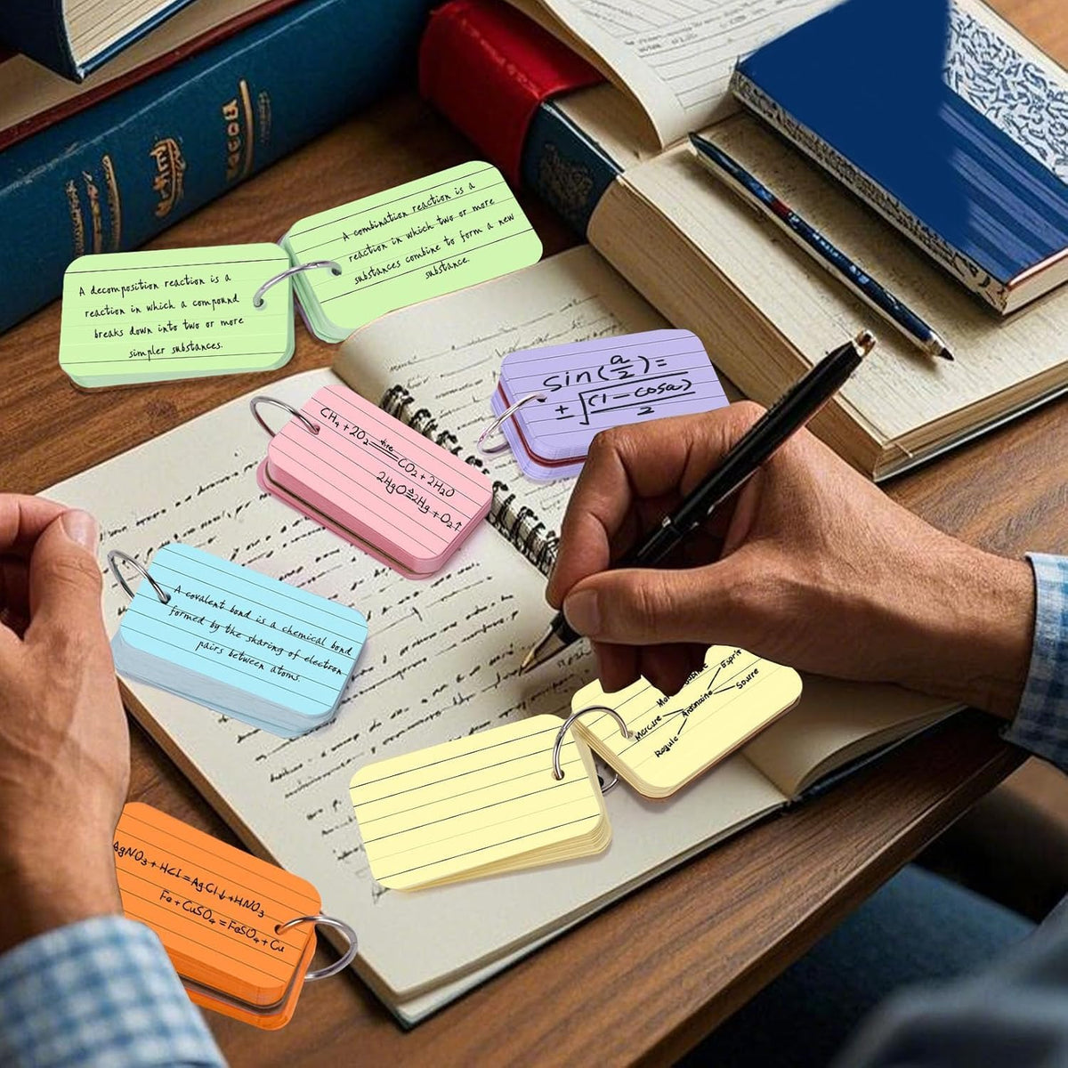Koogel Colored Index Cards, 300 Count, 2.2 x 3.5 Inchs Flash Card Lined Ruled on Both Side, 6 Assorted Colors, Heavyweight Notecards for School Studying Learning College Office Home Taking Notes