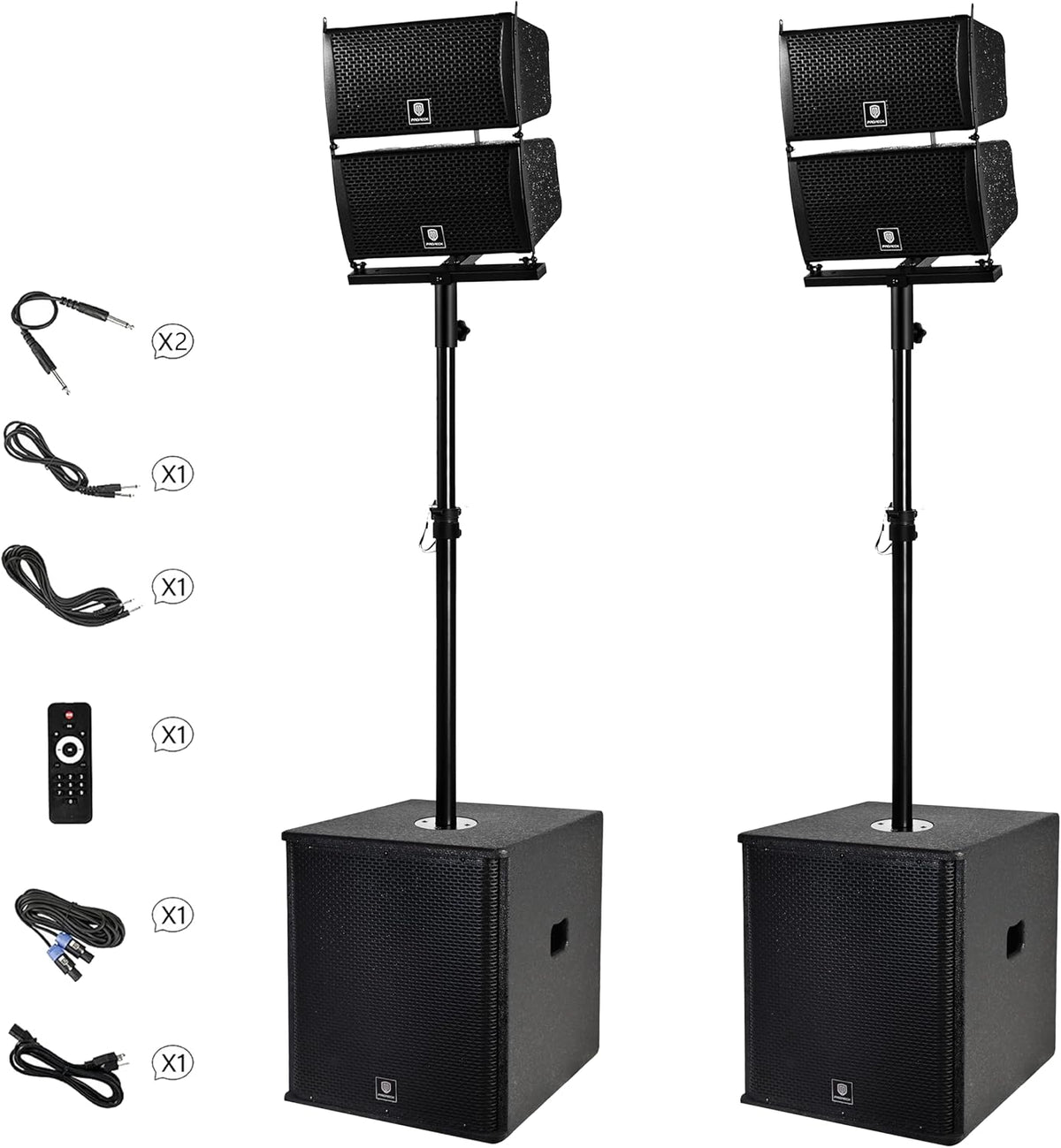RECK 6000W P.M.P.O Stereo 15-inch Powered PA Speaker System DJ Combo Set, 4 Line Array Speakers and Two 15 inch Subwoofers with Bluetooth/USB/SD Card/Remote Control for Party DJ Wedding Meeting