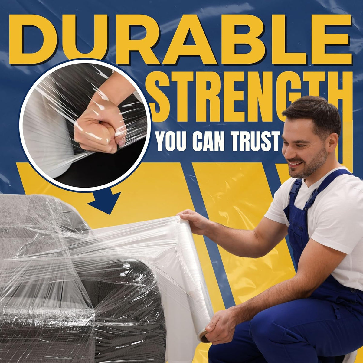 Industrial Stretch Film Wrap – 18" x 1000 FT x 80 Gauge, 4 Rolls Heavy Duty Pallet Wrap | Clear Plastic Moving Wrap for Packing, Shipping, Furniture & Luggage – Durable Self-Adhering Shrink Wrap Roll