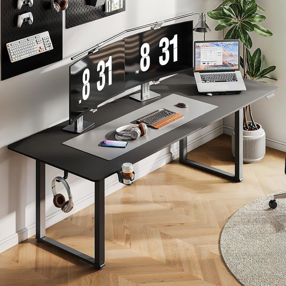 Standing Desk, 71x32 Inches Rectangle Stand Up Desk with 4 Legs, Dual Motor and Memory Controller, Adjustable Height from 28-46 Inches for Home and Computer Workstation, Black