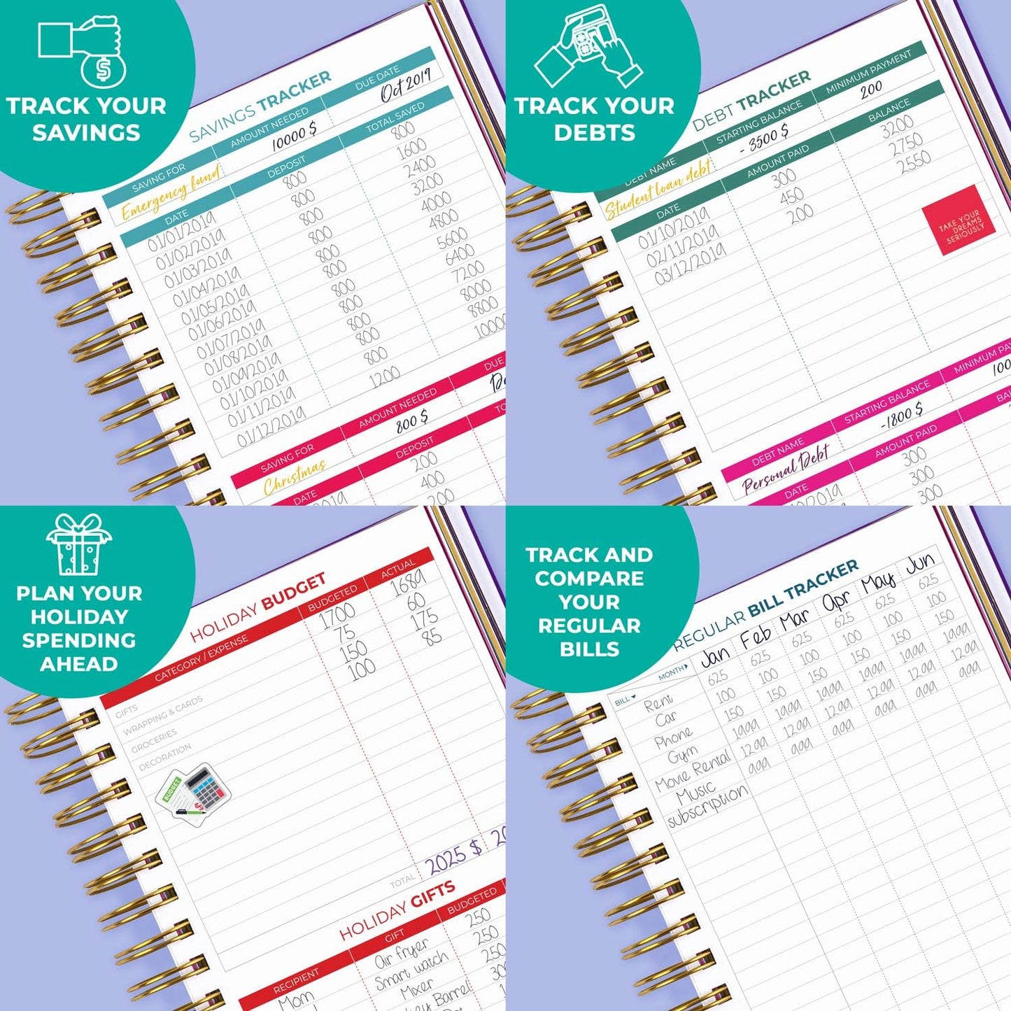 Clever Fox Budget Planner & Monthly Bill Organizer With Pockets. Expense Tracker, Budgeting Journal & Financial Book. Medium, 5.1x8.2" (Purple)