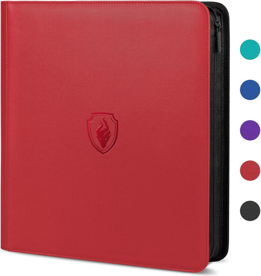 Premium Zip Card Binder 12 Pocket, Fabmaker 912 Pockets Trading Card Binder, PU Zipper Card Collection Album, Sturdy Side-Loading Card Book Holder for MTG, TCG, Game Cards, Sports Cards, Red