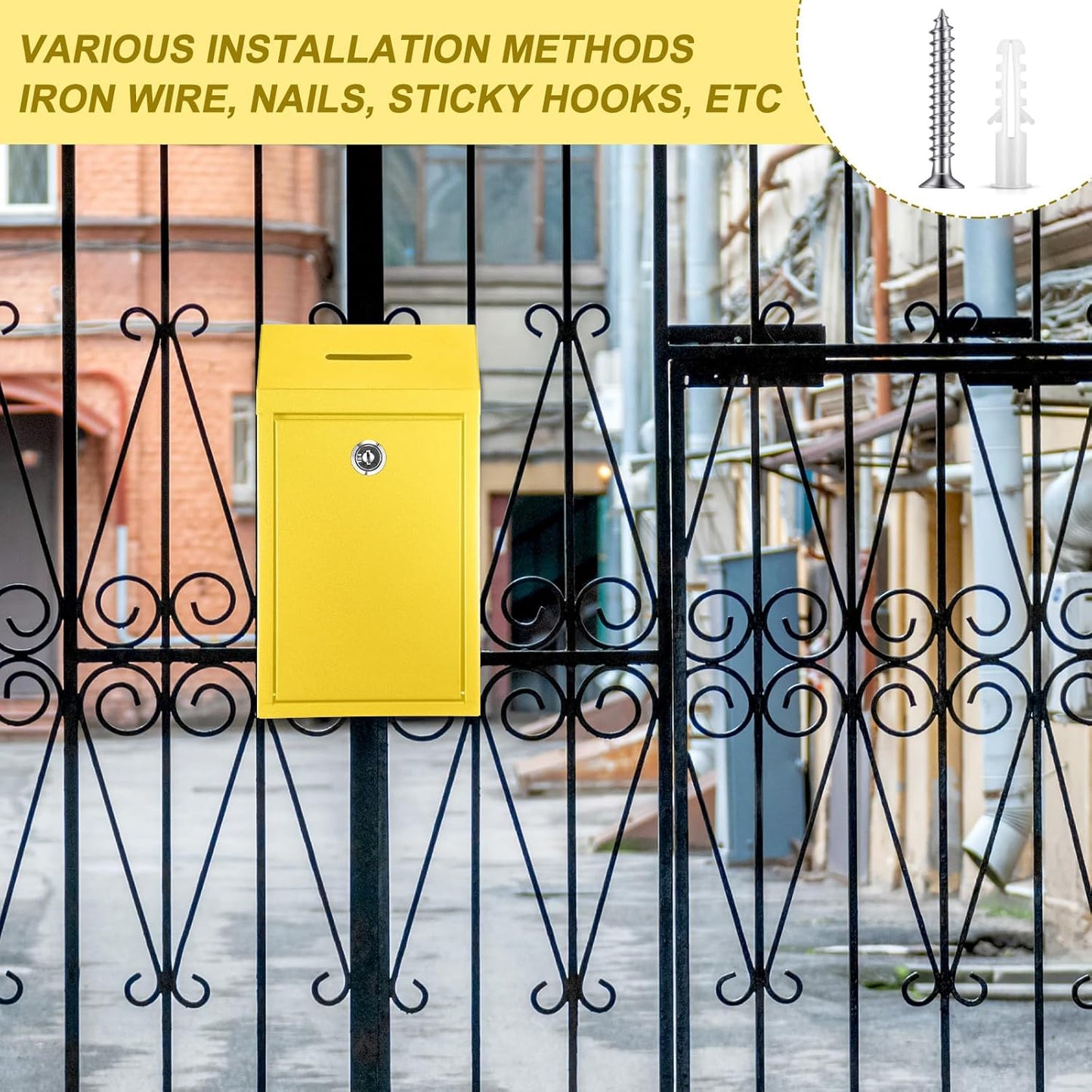 Metal Donation Cash Box Collection Safe Suggestion Box with Lock Wall Mounted Mailbox Delivery Ballot Container for Home Office Outdoor Door