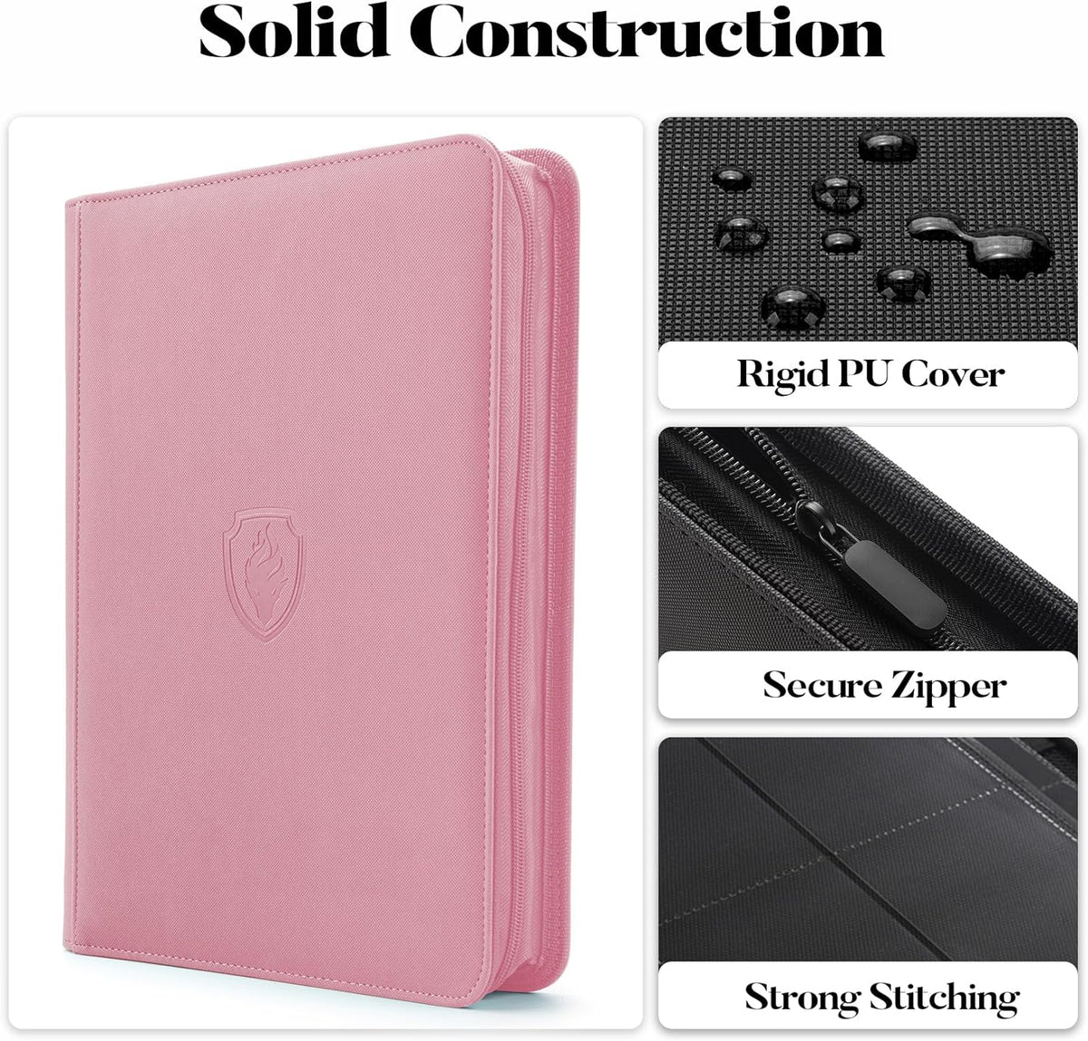 Premium Zip Card Binder, Fabmaker 9 Pocket Trading Card Binder, 360 Zipper Card Collection Album Folder, Side-Loading Card Holder for MTG, TCG, Sports Cards, Pink