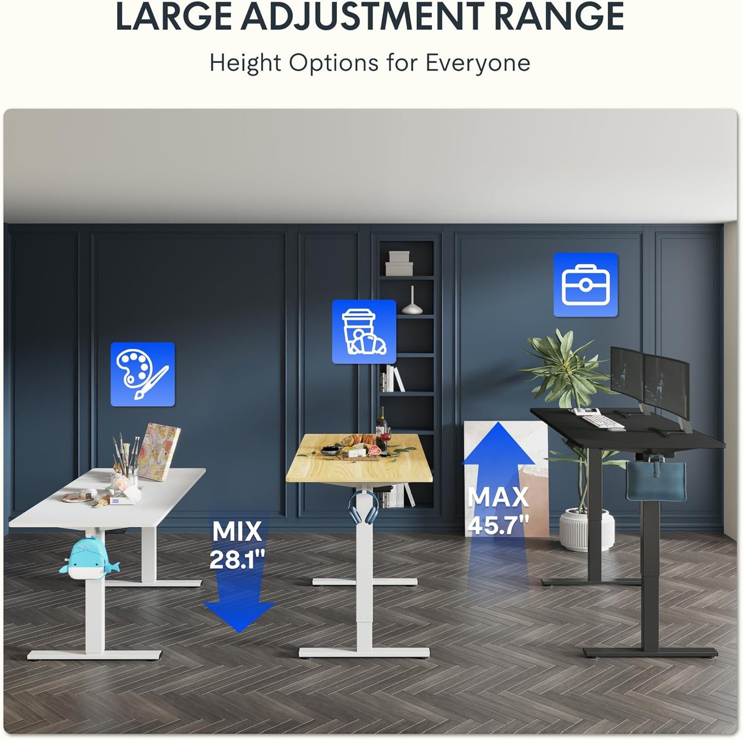FLEXISPOT One-Piece Electric Standing Desk, 48 x 24 Inches Adjustable Desk with Seamless Desktop, Memory Controller Height Adjustment (Black Frame + Black Desktop, 2 Packages)