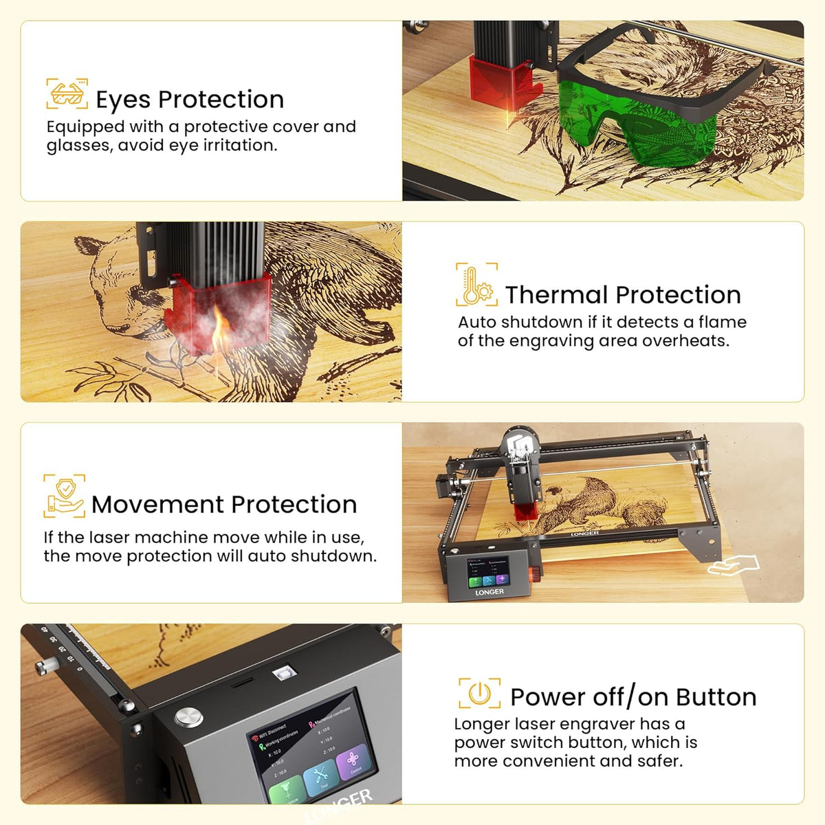 LONGER RAY5 5W Laser Engraver with Air Assist Kit, 5000mW Laser Engraving Cutting Machine for Metal and Wood, 3.5-inch Color Touch Screen, Offline Engraving/Cutting, Class IV