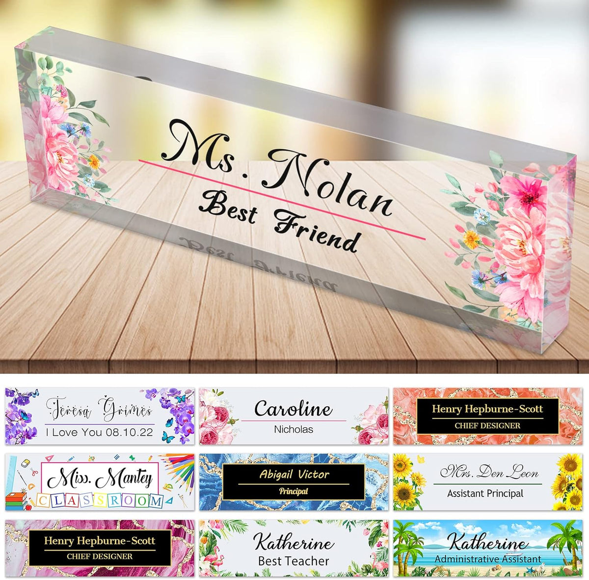 Desk Name Plate Personalized Custom Name Plaque Sign for Desks Office Customized Desk Plate Acrylic Block Decor Gift 8x2.5 inch