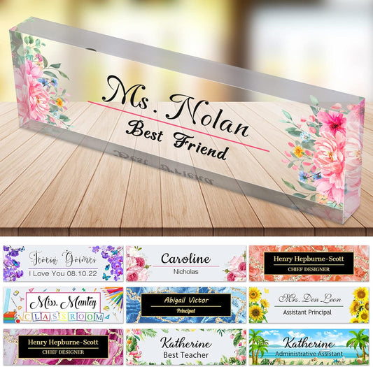 Desk Name Plate Personalized Custom Name Plaque Sign for Desks Office Customized Desk Plate Acrylic Block Decor Gift 8x2.5 inch