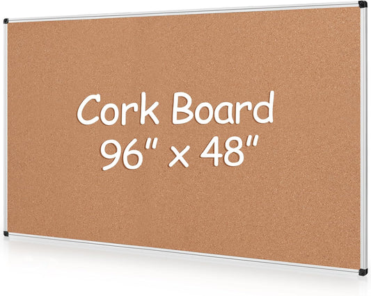 Board2by Extra Large Cork Bulletin Board 96" X 48", Silver Aluminum Framed 8'x4' Corkboard for Wall, Wall Mounted Notice Pin Board with 18 Push Pins for School, Home & Office