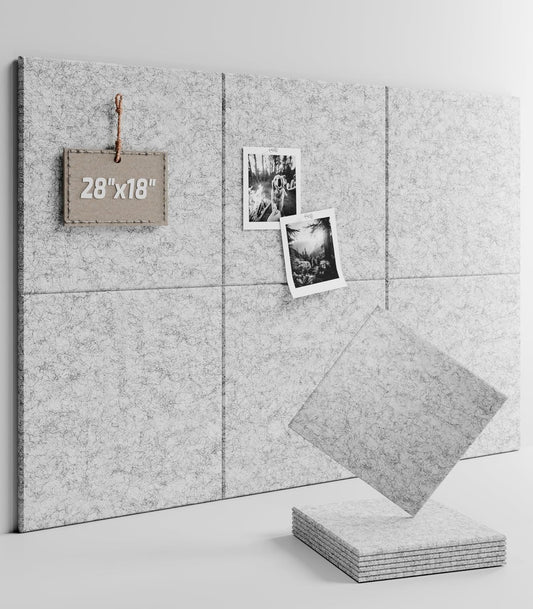 Felt Bulletin Board Tiles -28"x18" Cork Board Alternative for Office Decor, Push Pin Board Wall Organizer 6-Pack -Marble Gray