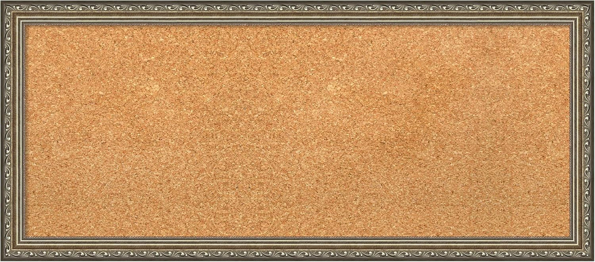 Amanti Art Natural Cork Board for Wall, 14x32 Vision Board with Silver Wood Frame, Medium Corkboard Office Decor for Home Organization, Traditional Corkboard Pinboard to display items for home