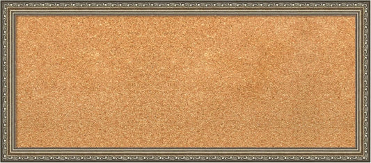 Amanti Art Natural Cork Board for Wall, 14x32 Vision Board with Silver Wood Frame, Medium Corkboard Office Decor for Home Organization, Traditional Corkboard Pinboard to display items for home