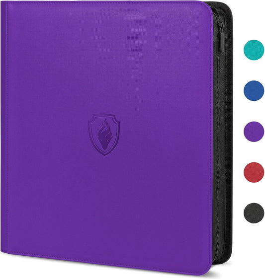 Premium Zip Card Binder 12 Pocket, Fabmaker 912 Pockets Trading Card Binder, PU Zipper Card Collection Album, Sturdy Side-Loading Card Book Holder for MTG, TCG, Game Cards, Sports Cards, Purple