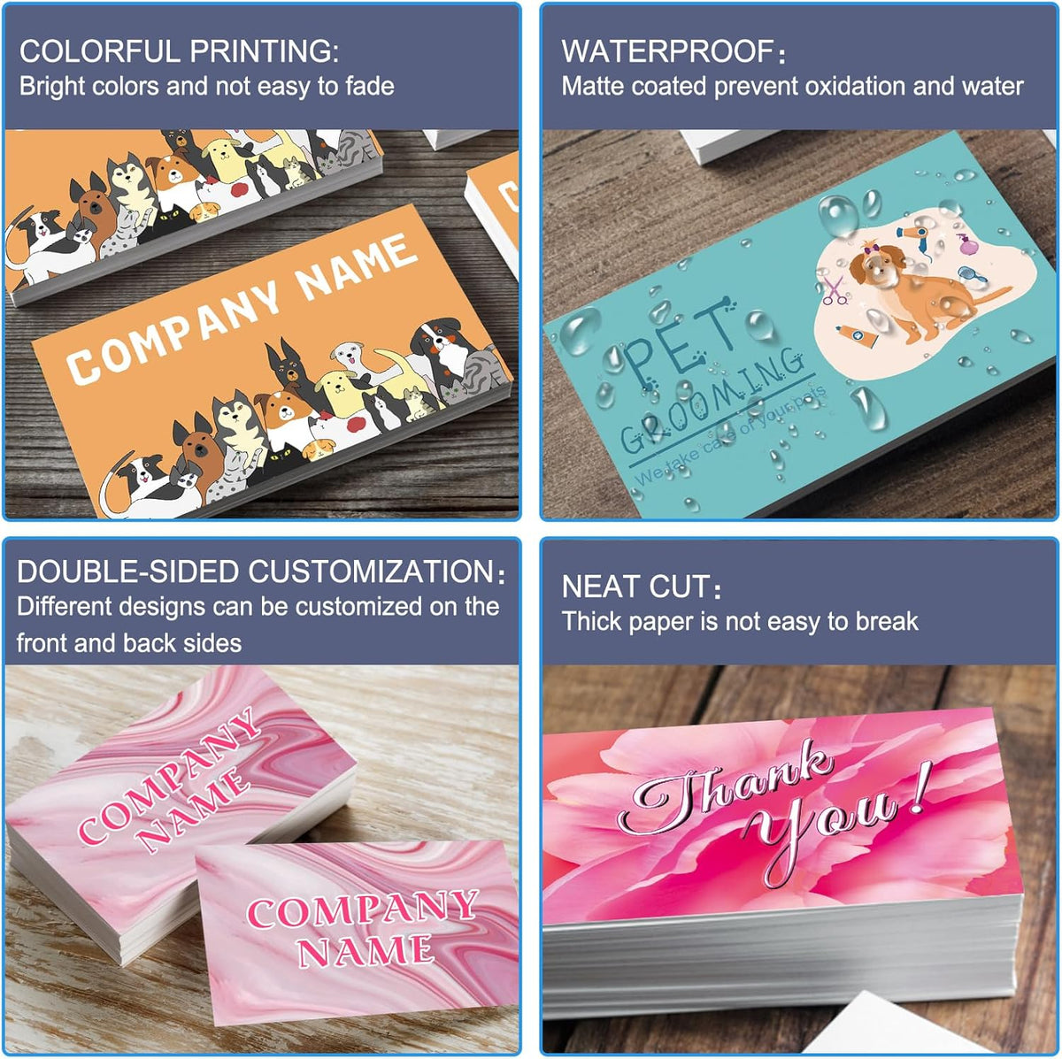 Custom Business Cards Customizable with Logo Text,Personalized Business Cards Photo Printable Nails Cards 1000 500 200 100 Double Sided Customize Cards for Small Business Waterproof